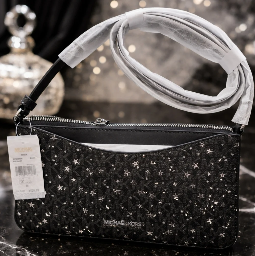 ✨ Michael Kors Star Print Crossbody / Shoulder Bag – Black & Silver (NWT) ✨